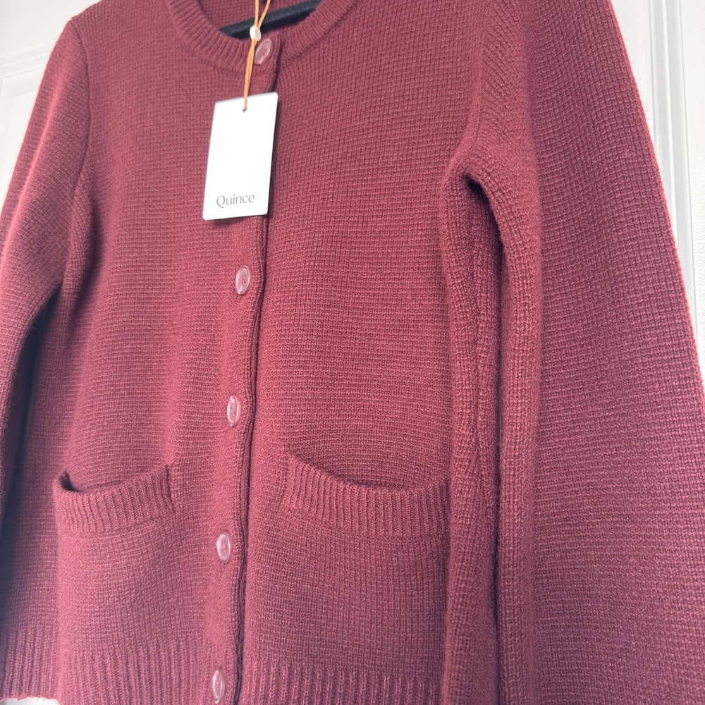 NWT! | QUINCE Mongolian Cashmere Structured Cardigan Sweater | Rich Burgundy | S - Picture 6 of 14